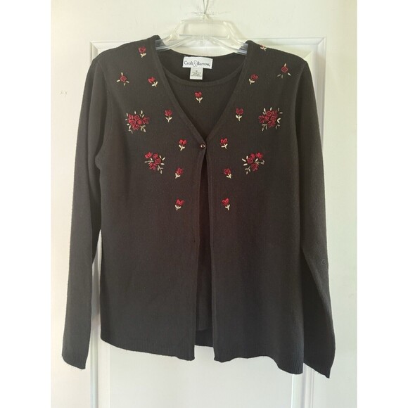 Croft Barrow Cardigan Sweater Set Women’s Size Medium Embroidered Roses Floral - Picture 1 of 6